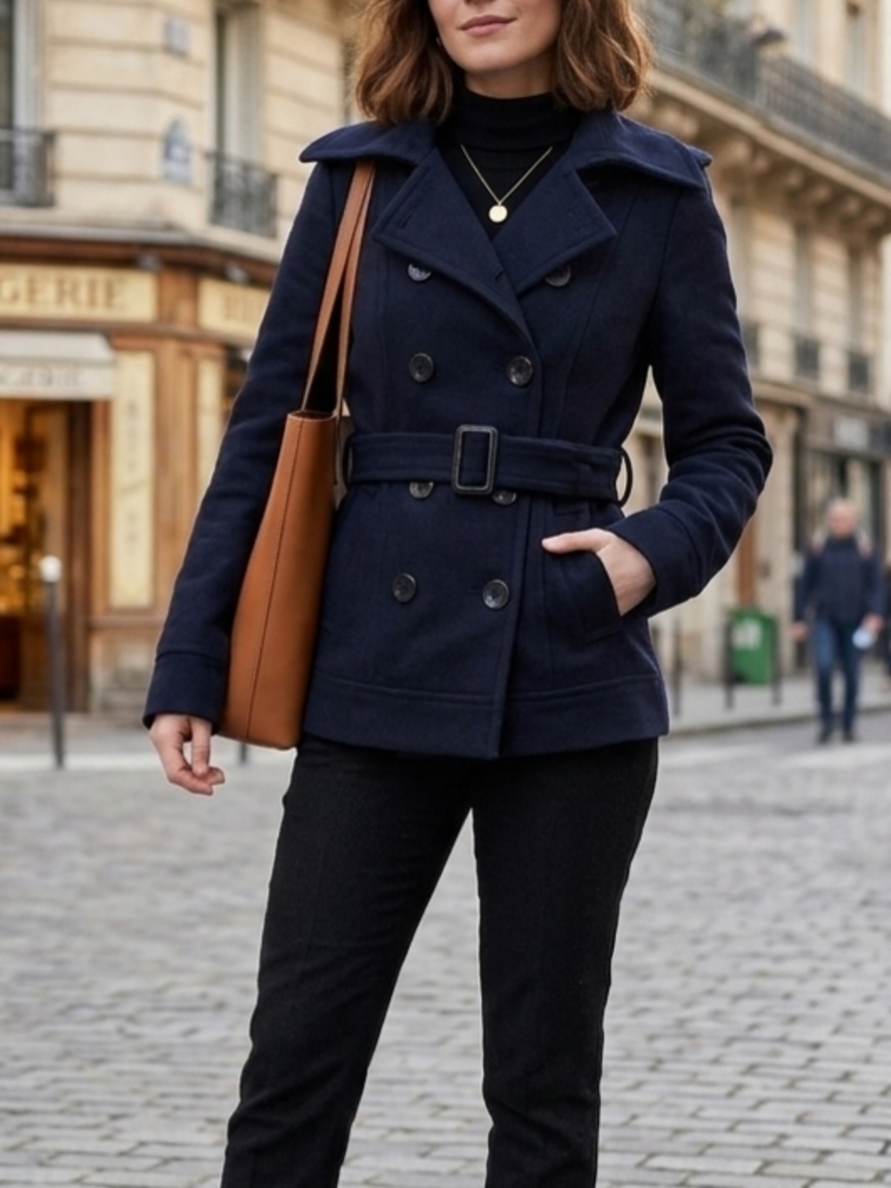 3/$15 🌺Navy Blue Belted, Double-breasted peacoat